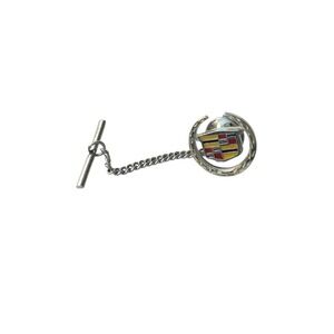 Vintage Cadillac Logo Tie Tack Steering Wheel Enamel Crest Silver Tone Tie Pin
